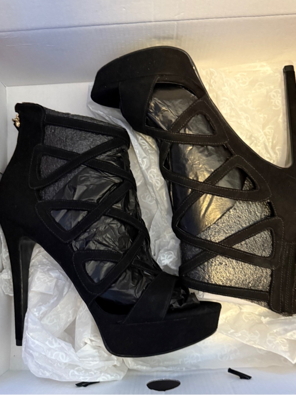 Guess Black Crisscross Platform Stiletto Sandals